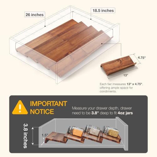 Tinamo Acacia Wood 4-Tier Spice Rack Organizer for Cabinet, Pack of 8 Pcs - Image 2