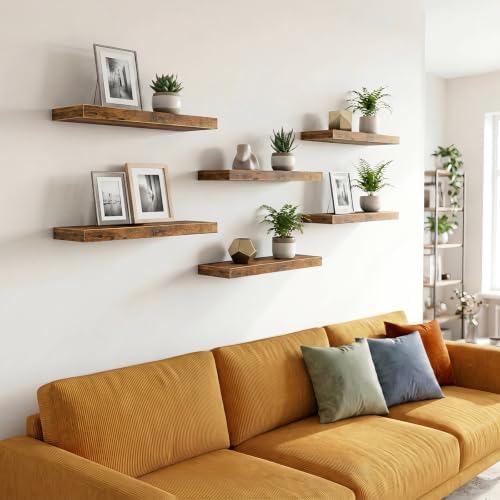 Fixwal Floating Wall Shelves for Decor (Rustic Brown, Set of 6, 15.7 Inch) - Image 7