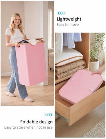 IEGrow Laundry Hamper with Lid,110L Laundry Basket with Mesh Bags,Pink - Image 6