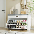 VOWNER Shoe Storage Bench with 3-Tier Flip Drawer, Shoe Rack Bench with Adjustable Shelves & Hidden Storage Space, Shoe Organizer for Entryway, Hallway, Living Room, White by VOWNER