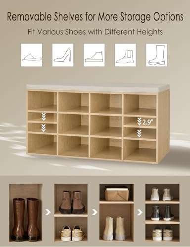 DINZI LVJ Shoe Storage Bench with Cushion, 40.9" Cubby Shoe Rack, 12-Cubby - Image 4