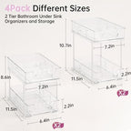 Delamu 2 Tier Under Sink Organizer Bathroom, Bathroom Cabinet Organizer with Snap-Lock Design and Hooks, Pull Out Storage with Movable Dividers, for Countertop, Kitchen and Pantry (Clear, 4 Pack) - Image 3