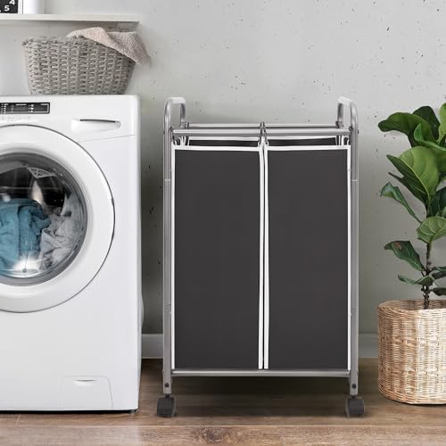 STORAGE MANIAC 2 Section Laundry Sorter, Laundry Hamper with Wheels, Black - Image 3