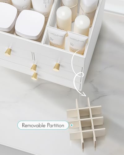 VLANDO Makeup Organizer Countertop with 4 Drawers,White - Image 4