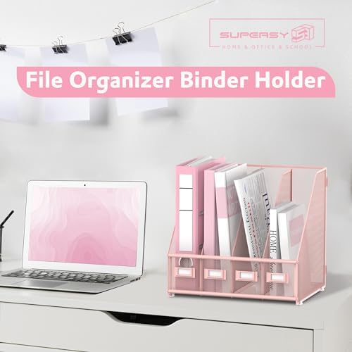 4-Compartment Magazine File Holder and File Organizer for Desk, Pink - Image 7