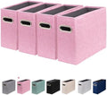 4 Packs Letter Size File Organizer, File Folders Organizer, Fabric Storage Box, Collapsible Paper Organizer with Metal Handle, Smooth PVC Rails, Only Box (Pink) by ComfortKeeper