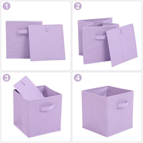 Stero 13x13x13 Inch Fabric Storage Bins 6 Pack Fun Colored Durable Storage Cubes with Handles Foldable Cube Baskets for Home, Kids Room, Closet and Toys Organization Purple - Image 3