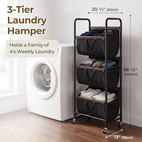 GRANNY SAYS 3 Tiered Laundry Sorter, Narrow Hamper Cart with Wheels - Image 2
