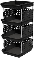 Lifewit 4 Tier Plastic Stackable Storage Baskets for Clothes 1 Pack, Black by Lifewit