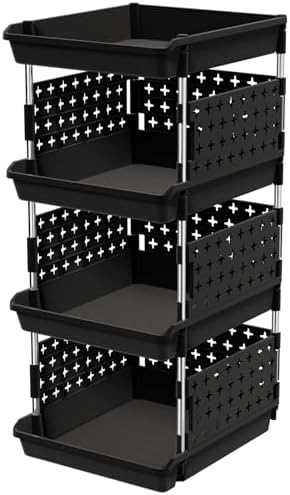 Lifewit 4 Tier Plastic Stackable Storage Baskets for Clothes 1 Pack, Black by Lifewit
