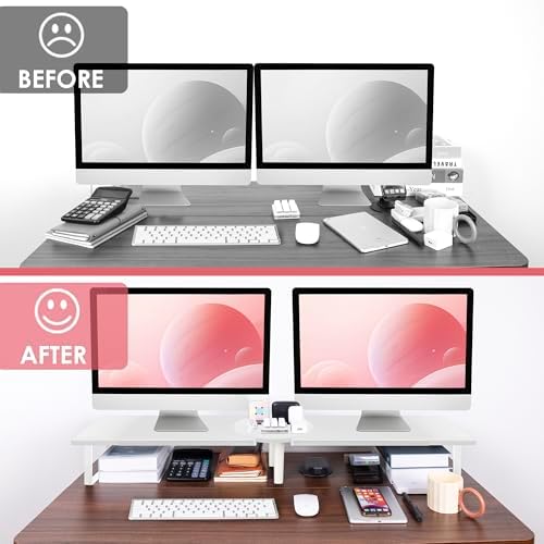 Across-Star Dual-Monitor Stand for Desk - Large Adjustable Length and Angle Riser for 2 Monitors, Double Computer Desktop Organizer, Shelf for TV, Laptop, Printer - Image 7