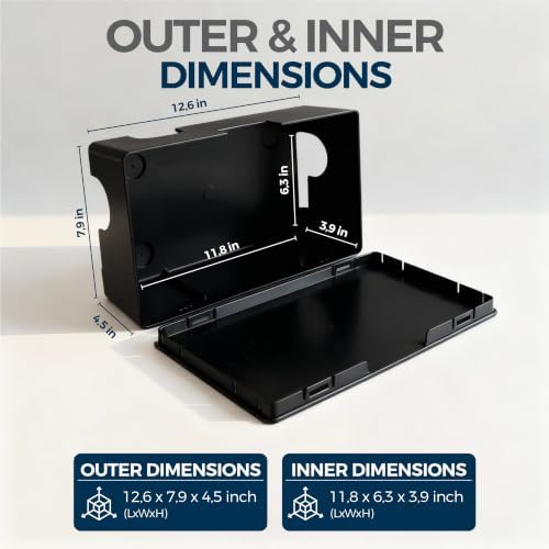 Cable Management Box ABS 12.6x7.9x4.5in, Black, Mounting Kit Included - Image 2