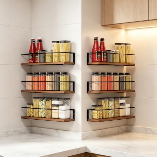 6-Pack Wall-Mounted Spice Rack, Rustic Hanging Storage Shelves by GIGIFTREE