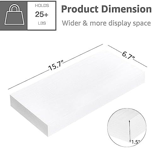 QEEIG Floating Shelves for Wall Small Shelf (White, Set of 2, 15.7" x 6.7") - Image 3