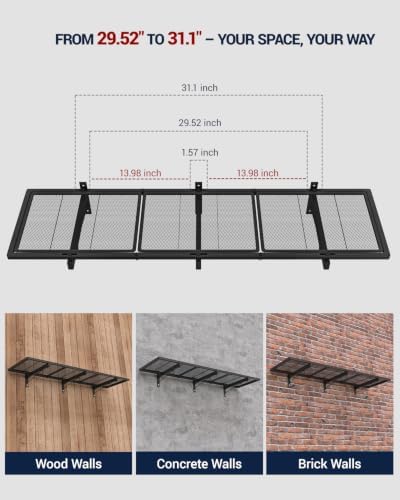 2 Pack Garage Wall Shelving, 46 x 12.5 in Heavy Duty Garage Shelves Wall Mounted, Metal Floating Wall Shelf with 8 Hooks, 360 lbs Capacity Garage Storage Organizer for Basement, Workshop - Image 6