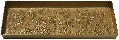 HF by LT Poppies Pattern Metal Boot Tray, 30 x 13 inches, Antique Brass Finish - Image 2