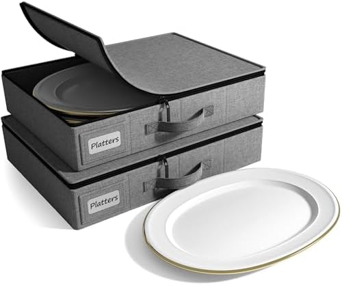 Sorbus Platter Storage Case for Dinnerware (2 Pack, Gray) by Sorbus
