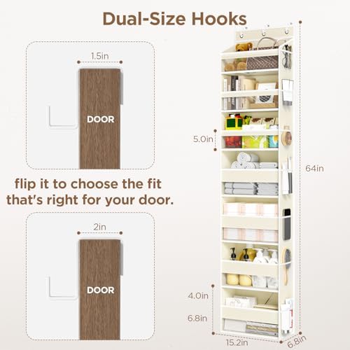 Mefirt Over The Door Organizer, 7 Tier Door Hanging Organizers with 7 Large Pockets 14 Side Pockets, Behind Door Storage Hanging Shelves for Closet Bathroom Bedroom Nursery - Image 3