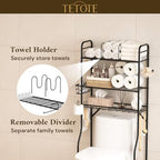 TETOTE Over The Toilet Storage Rack, 3-Tier Bathroom Organizer Shelf Over Toilet with Toilet Paper Roll Holder, Freestanding Metal Rack, Black - Image 4