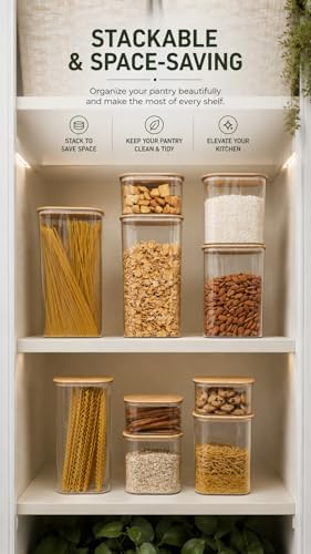 Airtight Food Storage Containers 4 piece Set, BPA-Free Kitchen Canisters with Bamboo Lids & Silicone Seal, Stackable Kitchen Organization. - Image 6