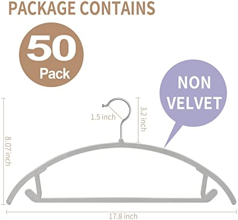 TIMMY 50 Pack No-Bump Plastic Clothes Hangers, Gray, Non-Slip, Space-Saving - Image 2