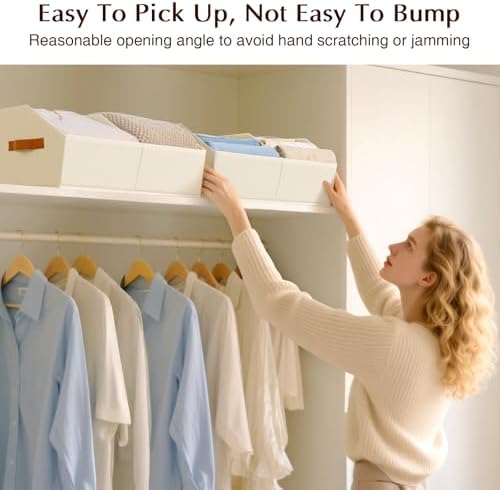 Homsorout Closet Organizers and Storage Bins - 4 Pack Collapsible Divided Trapezoidal Cube Storage Bins Baskets with Orange Handle for Organizing Clothes Blankets, Toys, Books, Towels(Beige) - Image 3