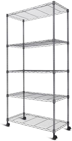 Whitmor 5-Tier Heavy Duty Shelving Unit, Metal Adjustable Storage Shelves, 1000 lbs Capacity for Pantry, Kitchen, Closet, Laundry, 29.6" L x 13.7" W x 59.4" H, Black by Whitmor