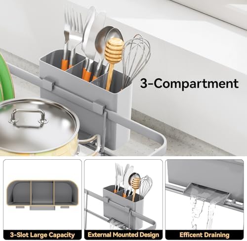TOOLF Dish Drying Rack for Kitchen Counter,12.4''W x 16.5''L x 7.2'', Gray - Image 4