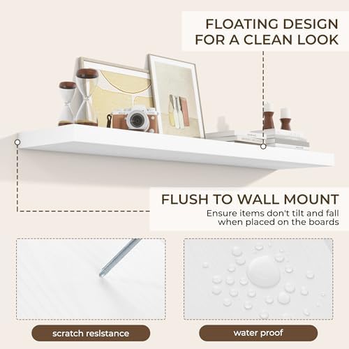 RICHFOCUS Long Floating Shelves for Wall 2Pack, White, 55" Lx8 D - Image 6