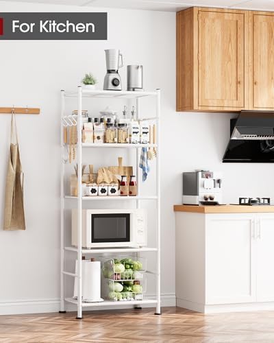 Sakugi 5T Storage Rack Organizer with Hooks, Heavy Duty Metal Garage Rack with Leveling Feet, Freestanding Utility Rack for Bedroom, Balcony and Garage, 18.1"×12.4"×56.8", White - Image 2