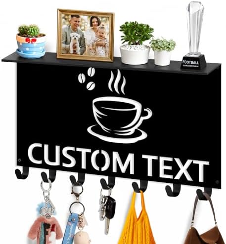 Dyoart Custom Coffee Bar Key Holder Wall Mount with Shelf, Home Decor Gifts by Dyoart