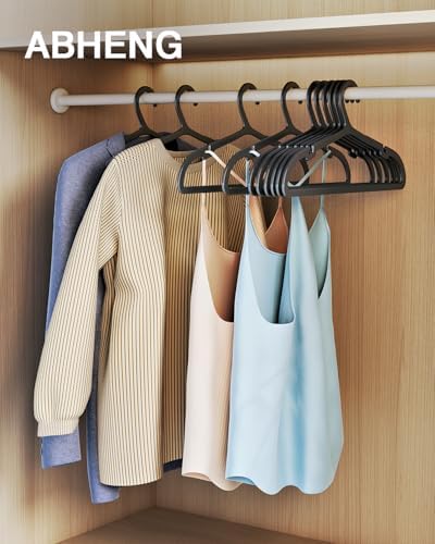 ABHENG 80 Pack Clothes Hangers, Non Slip Plastic Coat Hangers, Space Saving Hangers, Heavy Duty, Hanging Dry Wet Clothes, 16.4" x 8.3", Black, UAPY0580B - Image 2