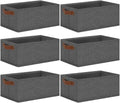 GhvyenntteS Small Fabric Storage Bins 6 Pack, 11.8" x 7.87" x 5.11" Storage Basket with Leather Handles, Closet Storage Bins for Shelves, Storage Baskets for Shelves, DVD Storage (Grey) by GhvyenntteS