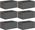 GhvyenntteS Small Fabric Storage Bins 6 Pack, 11.8" x 7.87" x 5.11" Storage Basket with Leather Handles, Closet Storage Bins for Shelves, Storage Baskets for Shelves, DVD Storage (Grey) by GhvyenntteS