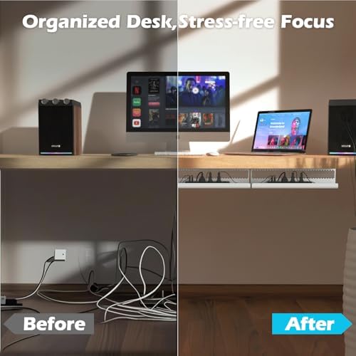 KHAMAL Cable Management Under Desk 52PCS - Cable Management Tray Kit Ventilated Hexagonal Design with Cable Clips, Wire Ties, Cord Holder & Screws for Office, Home - 4 White Sets - Image 6