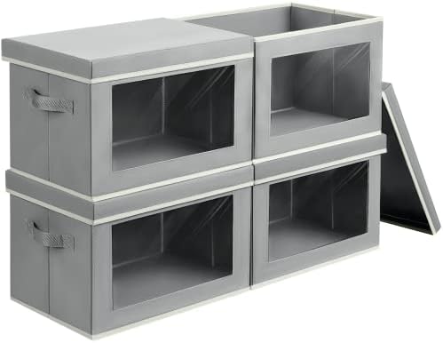 Homsorout Collapsible Storage Bins with Lids, 4 Pack Closet Cubes for Organization, Fabric Storage Baksets with Window, Clothes Organizer bins for Home, Dorm, Grey by Homsorout