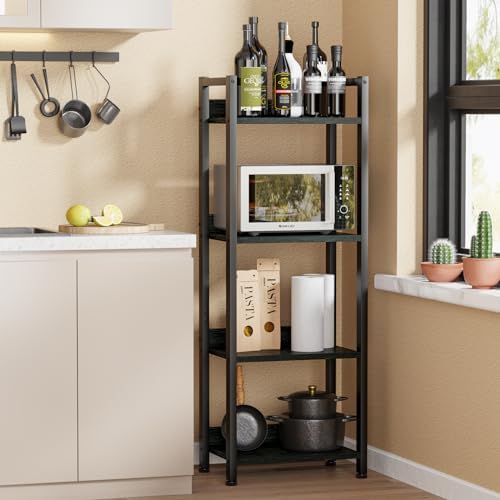 Furologee 4 Tier Bookshelf with Drawer, Small Narrow Bookcase, Black Oak - Image 7