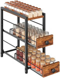 YATINEY Spice Rack, 3-Tier Pull Out Spice Rack Organizer for Countertop, Narrow Kitchen Countertop Storage Shelf with 2 Drawers, for Kitchen, Cafe, Rustic Brown and Black SR02BR by Yatiney