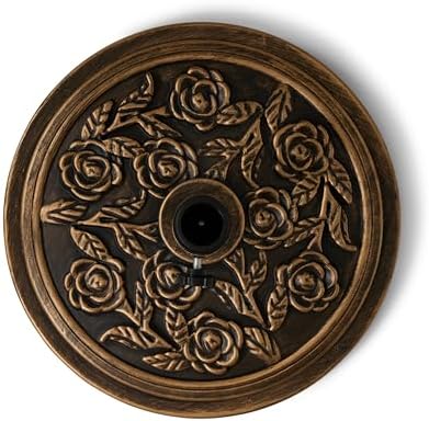 Backyard Expressions 20 lb Patio Umbrella Base Stand, Decorative Rose Medallion Antique Bronze Finish, Fits 1.5–1.9 in Poles w/Adapters, 18 in Round Weighted Outdoor Umbrella Holder for Deck & Table - Image 2