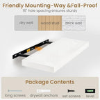 Fun Memories 48 Inch Floating Shelves in White, 9.3 Inch Deep Wall Shelves for Bathroom, Living Room, Bedroom, Kitchen, Deep Long Shelf Wall Mounted 2 Pack Shelf for Books, Decor - Image 6