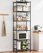 Sakugi Storage Shelves - 6-Tier Large Capacity Shelf Organizer with Hooks, Heavy-Duty Garage Shelving with Leveling Feet, Wobble-Free Rack for Bedroom, Balcony, Garage, 18.1"×12.4"×70.1", Black - Image 2