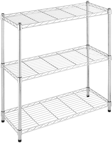 Whitmor 3 Tier Shelving Unit, Metal Storage Shelves, 400 lbs Capacity per Shelf, 1200 lbs Total, Durable Heavy Duty Shelf for Kitchen, Garage, Plant, 36" L x 14" W x 36" H, Chrome by Whitmor