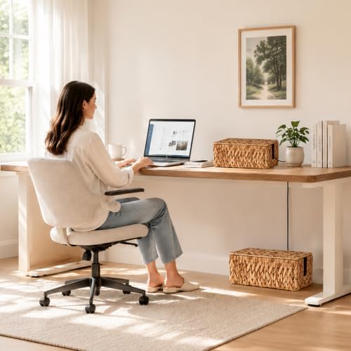 Cable Management Box Set of 2, Cord Organizer for Power Strip | Handwoven Water Hyacinth Storage Basket with Reinforced Metal Frame, Decorative Home Organizer for Desk & Office - Image 6