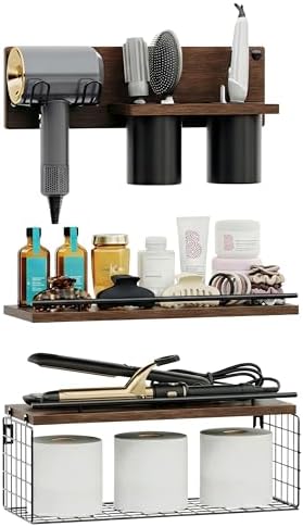 RoleDes Hair Tool Organizer Wall Mounted Set of 3 with Blow Dryer Holder by DesignedManufacturedbyRoleDes