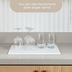 Lyor Dish Drying Rack with Diatomite Stone Absorbent Mat, Absorbent Drying Tray for Countertop, Dish Drainer, Space-Saving, 14.5 x 6.5 x 1.6 in, Beige - Image 6