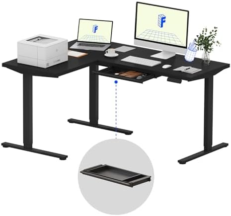 FLEXISPOT 63 x 48 Reversible L-Shaped Corner Standing Desk with Drawers by Unknown