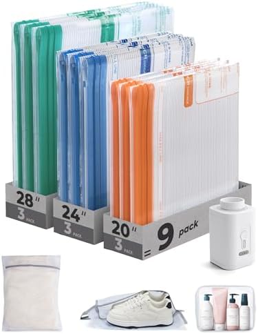 BAGSMART Travel Vacuum Bags with Rechargeable Electric Pump, 12PC Kit by BAGSMART