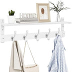Homode Coat Rack with Wall Shelf, 29" Wooden Hanging Coat Hanger, White by Homode