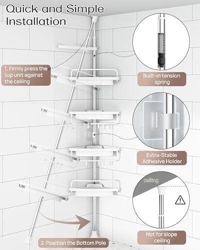Corner Shower Caddy Tension Pole for Shampoo Holder, Stainless Steel Rod - Image 4