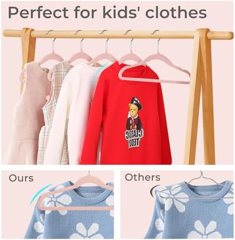 ManGotree 14 Inch Kids Velvet Hangers Felt Children's Hangers 66 Pack Pink - Image 5